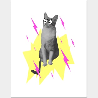 Annoyed, comical cat summoning pink lightning Posters and Art